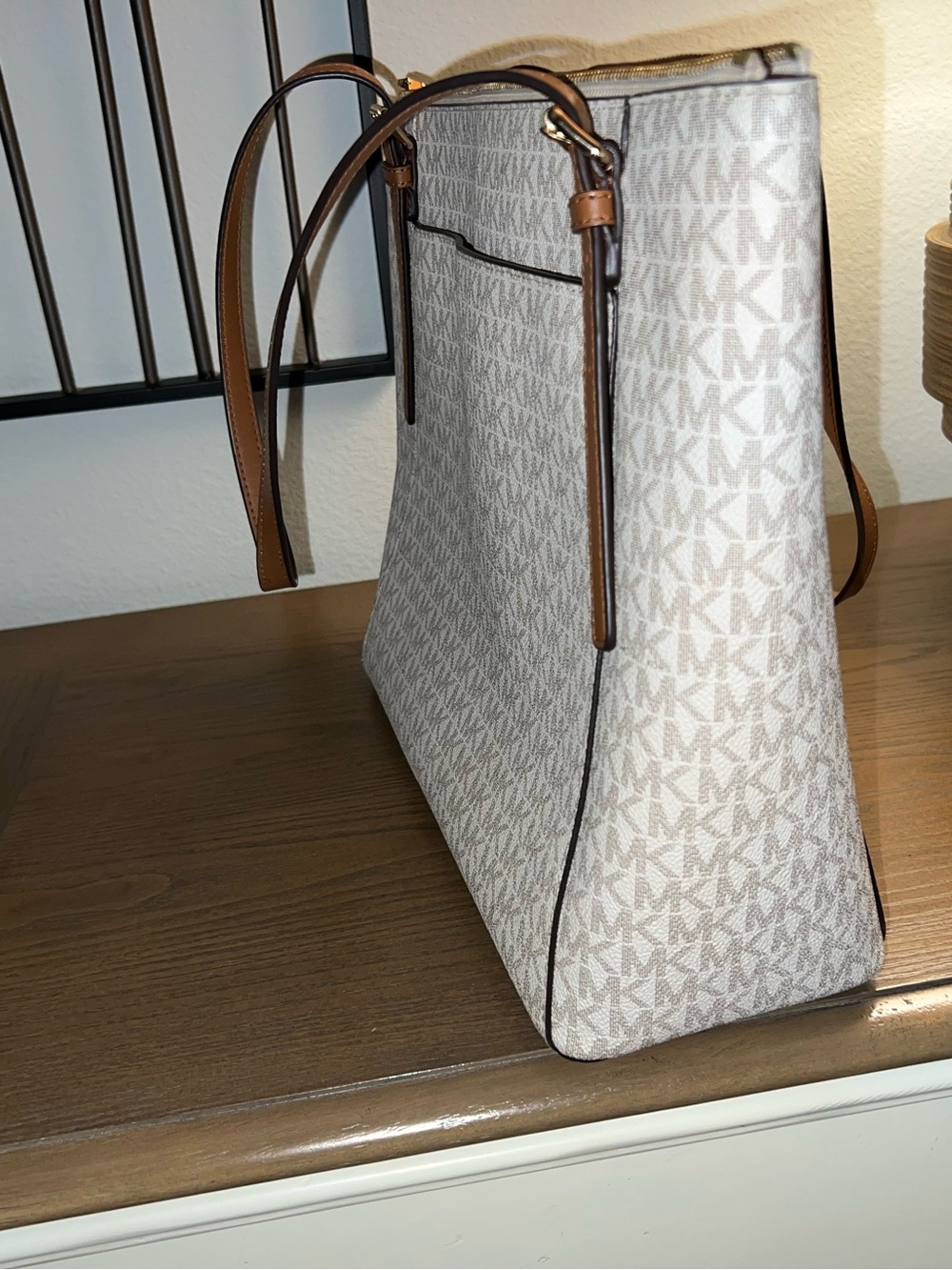 Michael Kors Beige Logo Tote with Brown Straps - Picture 12 of 14